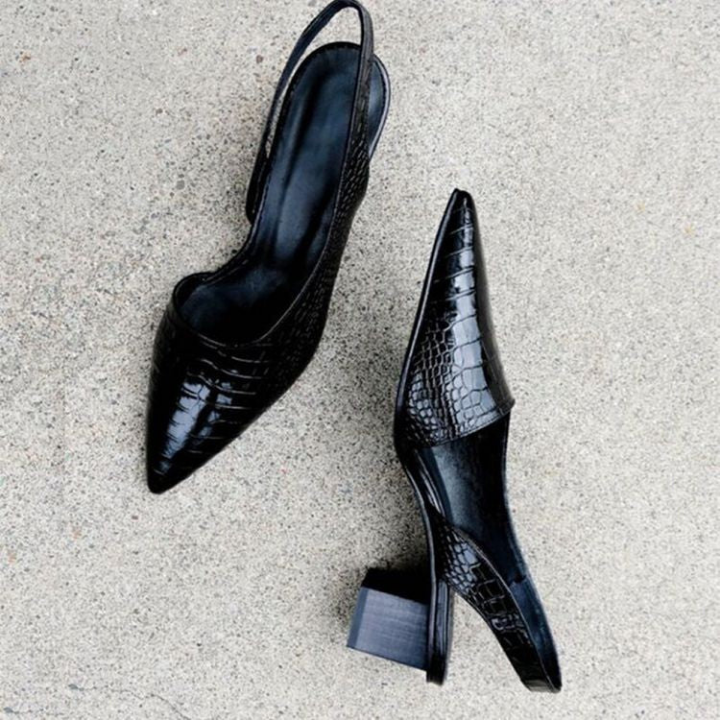 Mette | Women's Leather Croc-Embossed Pointed-Toe Slingback Heels Carol & Margaret Wilmington