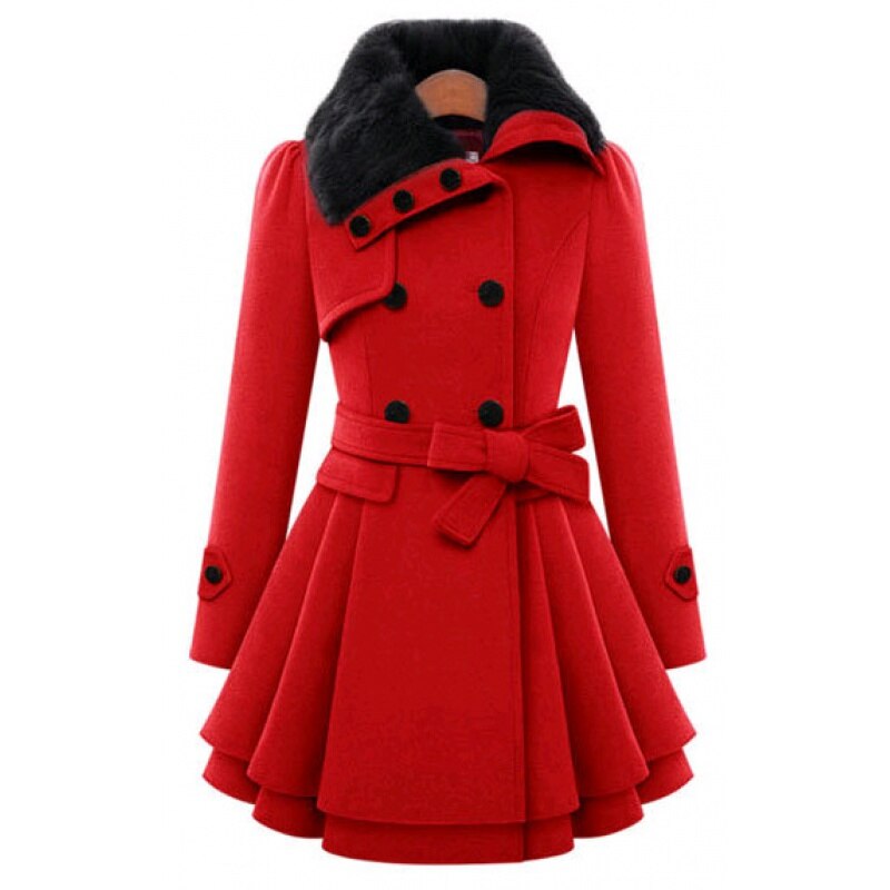 Maybelle | Women's Faux-Fur Shearling-Collar Double-Breasted Fitted Coat