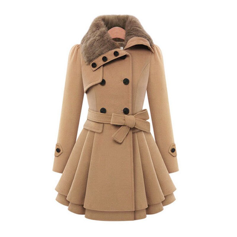Maybelle | Women's Faux-Fur Shearling-Collar Double-Breasted Fitted Coat