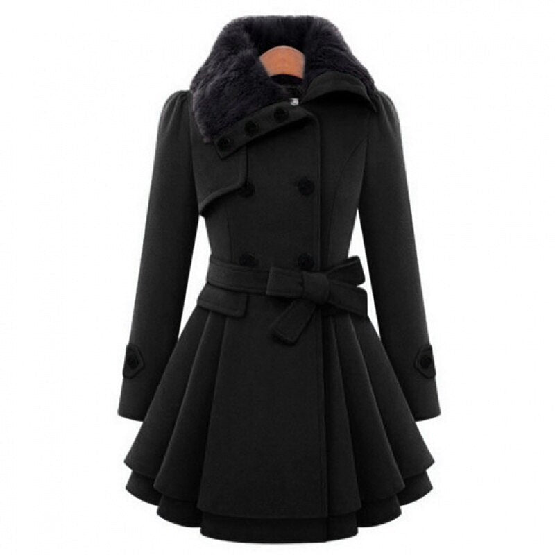 Maybelle | Women's Faux-Fur Shearling-Collar Double-Breasted Fitted Coat