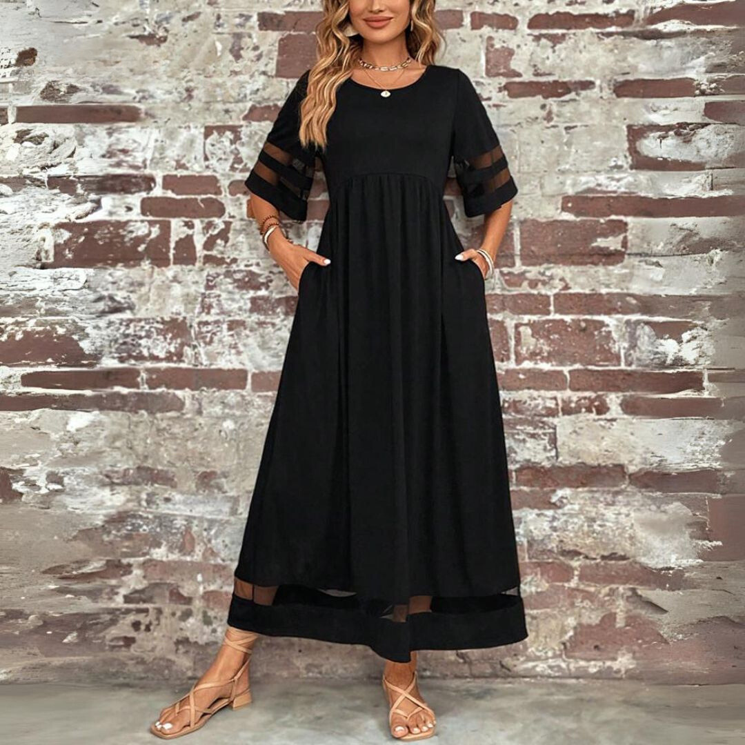 Noir | Women's Stretch Mesh Panel Gathered Waist Maxi Dress Carol & Margaret Wilmington