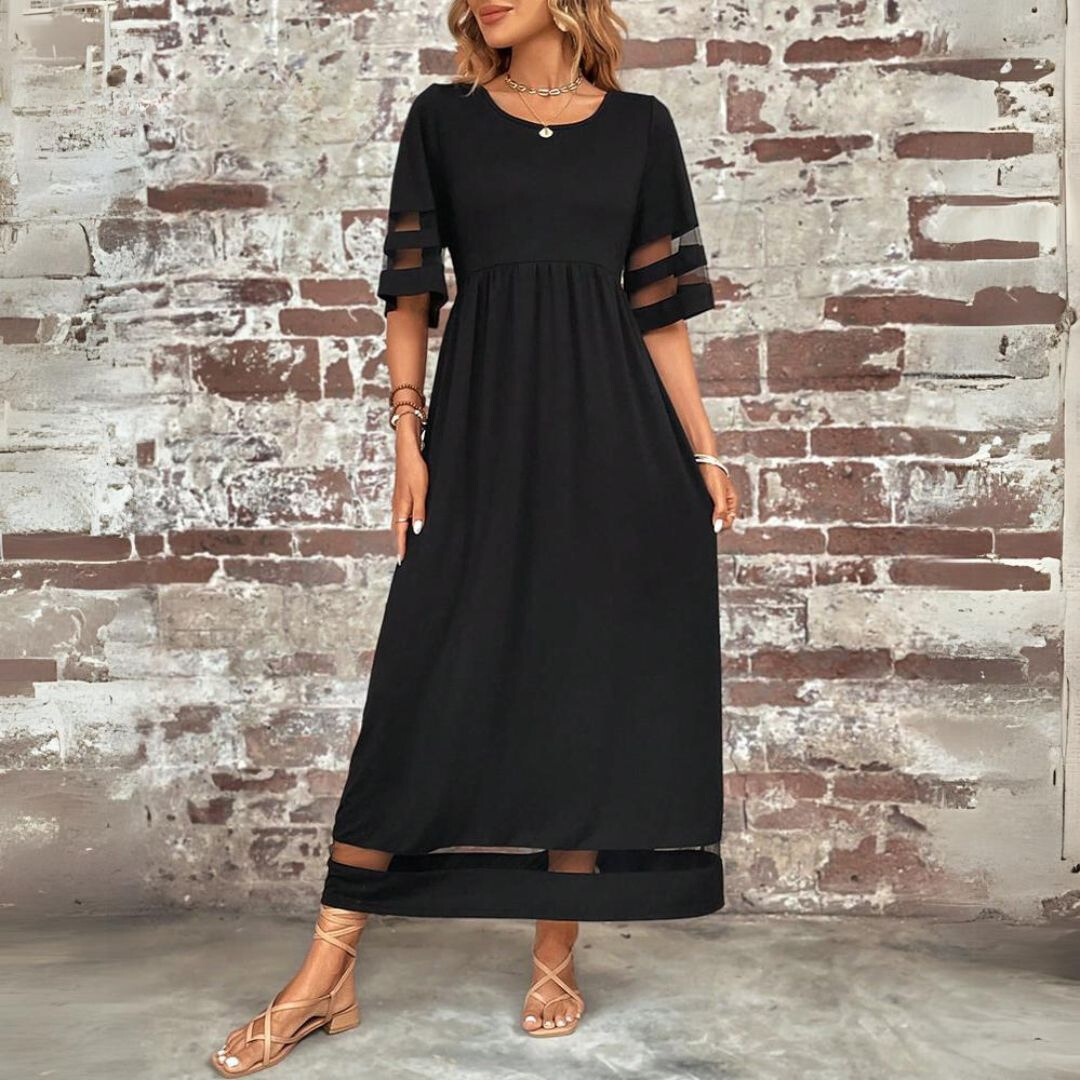 Noir | Women's Stretch Mesh Panel Gathered Waist Maxi Dress Carol & Margaret Wilmington