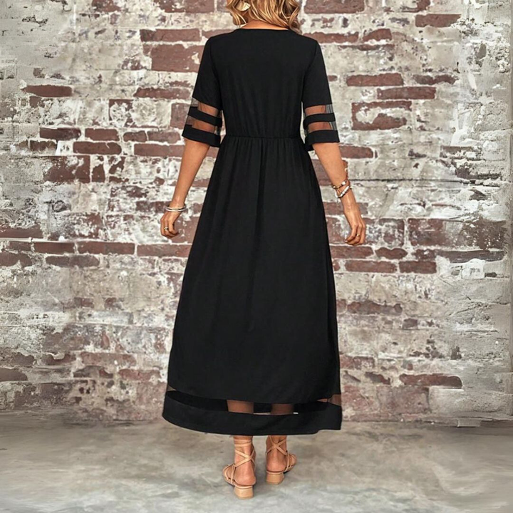 Noir | Women's Stretch Mesh Panel Gathered Waist Maxi Dress Carol & Margaret Wilmington