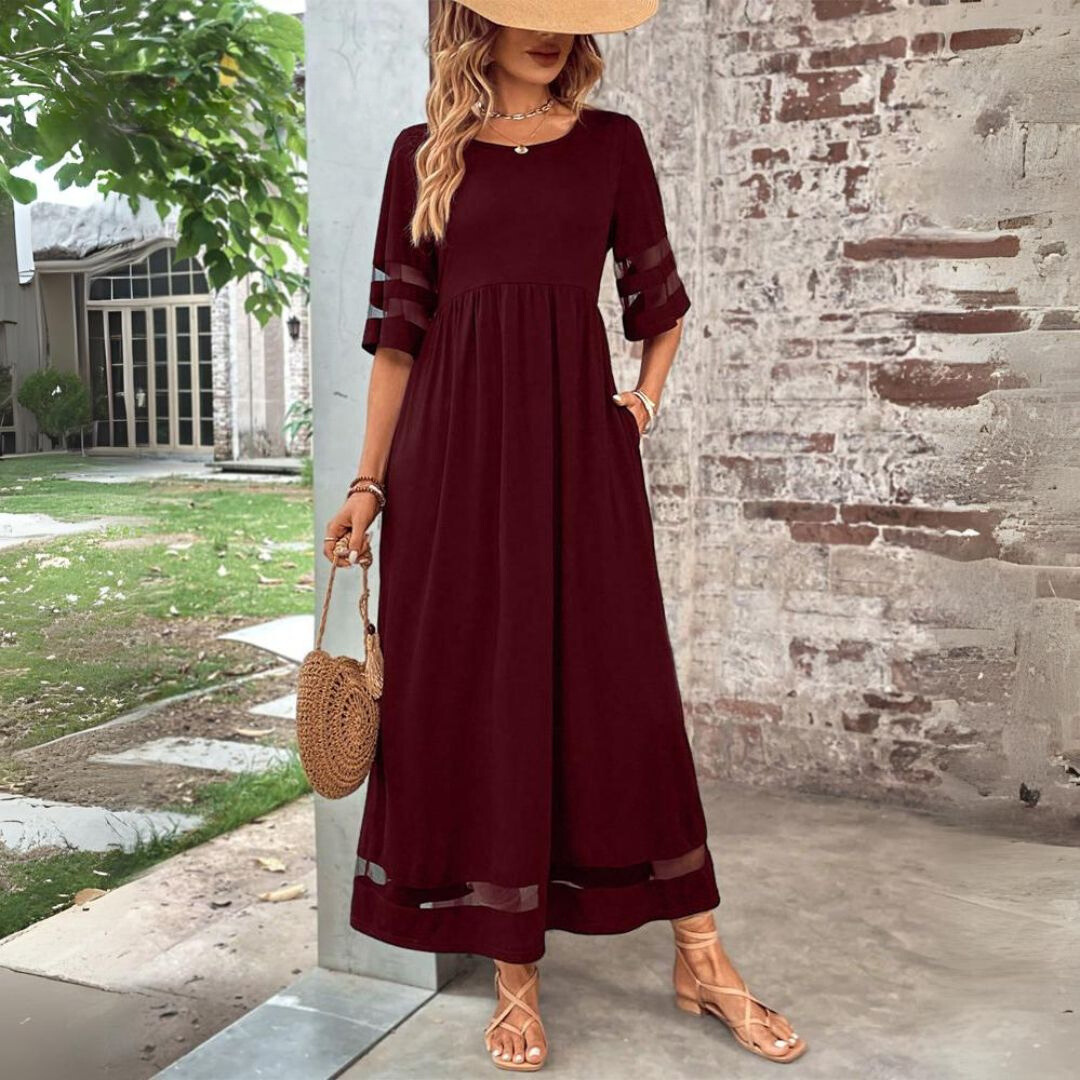 Noir | Women's Stretch Mesh Panel Gathered Waist Maxi Dress Carol & Margaret Wilmington