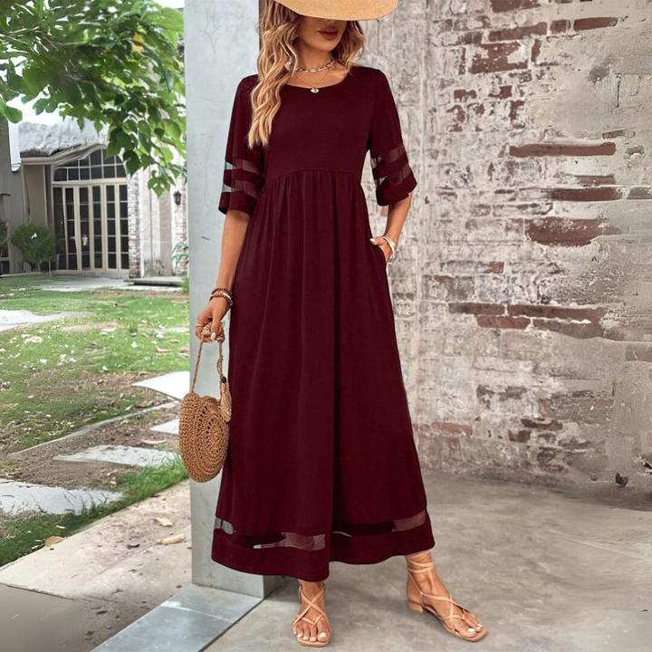 Noir | Women's Stretch Mesh Panel Gathered Waist Maxi Dress Carol & Margaret Wilmington