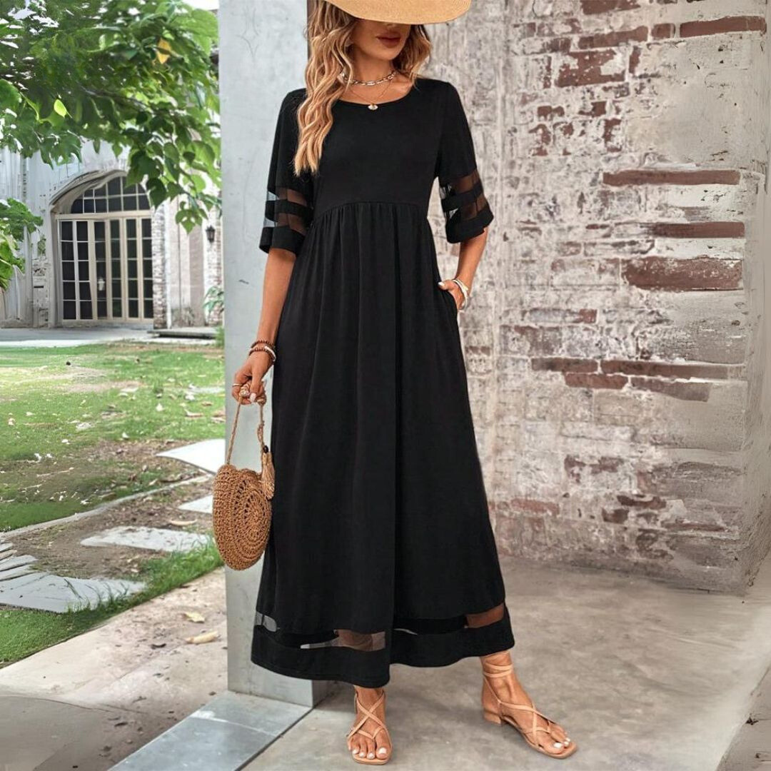 black mesh insert maxi dress Noir