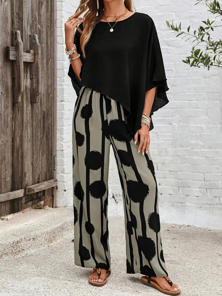 Nora | Women's Black Stretch Batwing Top & Elasticated Wide-Leg Pants Set Carol & Margaret Wilmington