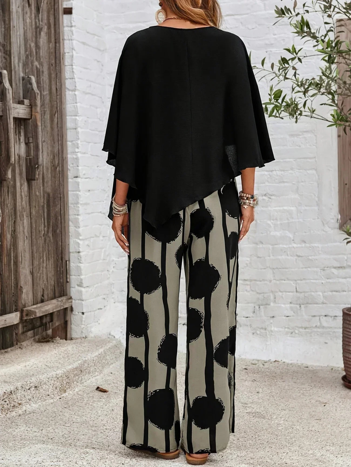 Nora | Women's Black Stretch Batwing Top & Elasticated Wide-Leg Pants Set Carol & Margaret Wilmington