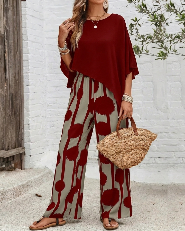 Nora | Women's Black Stretch Batwing Top & Elasticated Wide-Leg Pants Set Carol & Margaret Wilmington