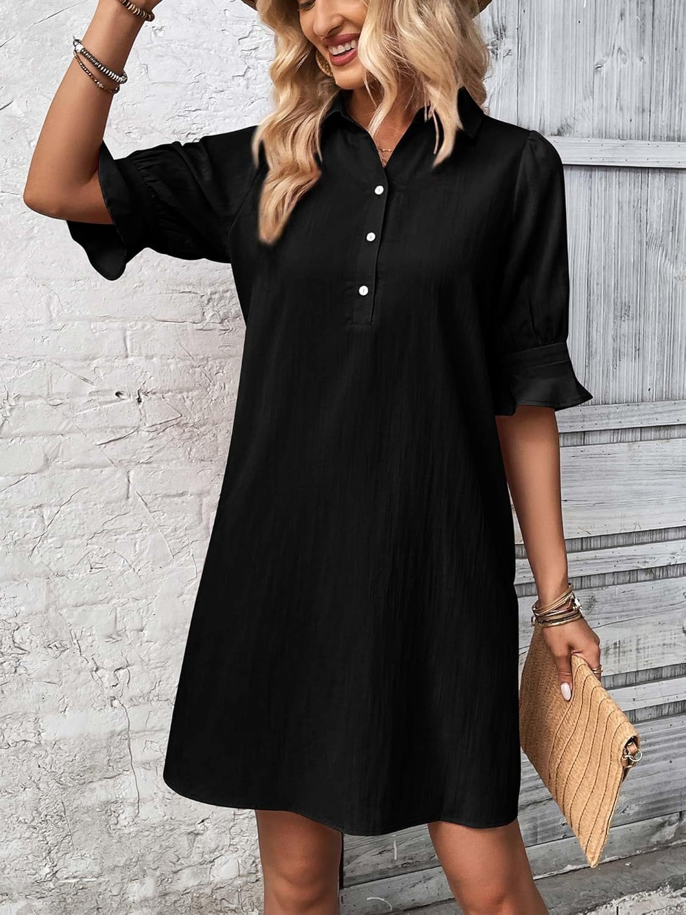 Nori | Women's Cotton Half-Button Flared Sleeve Mini Dress Carol & Margaret Wilmington