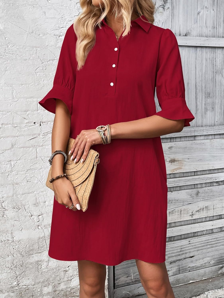 Nori | Women's Cotton Half-Button Flared Sleeve Mini Dress Carol & Margaret Wilmington