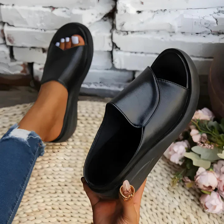 Nori | Women's Leather Open Toe Platform Wedge Slide Sandals Carol & Margaret Wilmington