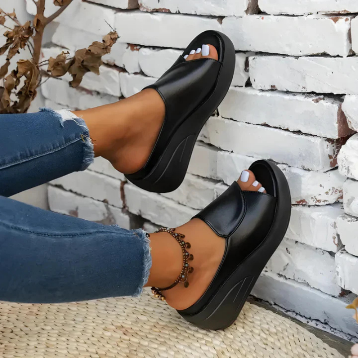 Nori | Women's Leather Open Toe Platform Wedge Slide Sandals Carol & Margaret Wilmington