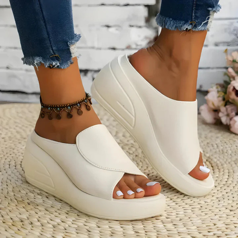 Nori | Women's Leather Open Toe Platform Wedge Slide Sandals Carol & Margaret Wilmington