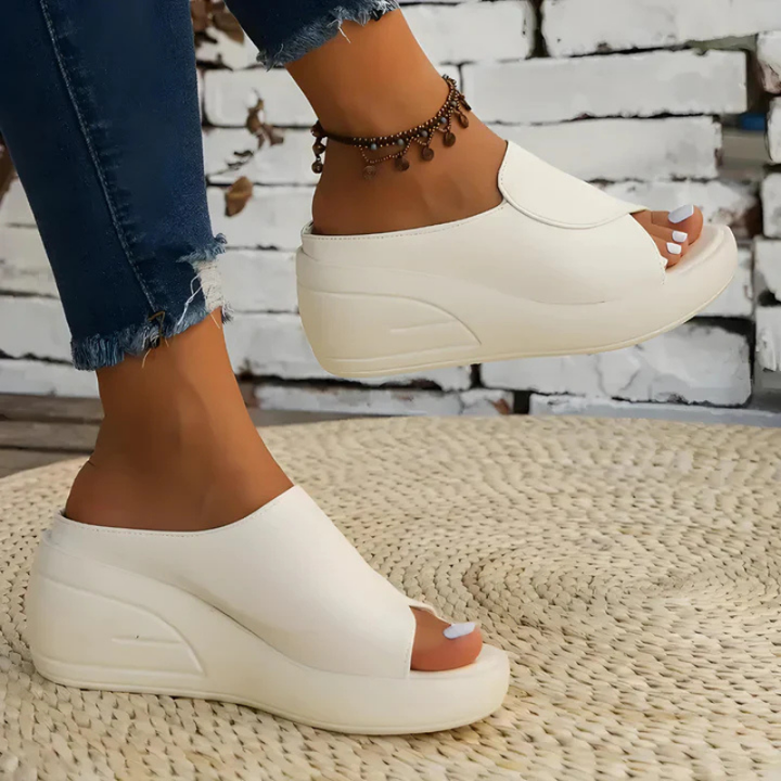 Nori | Women's Leather Open Toe Platform Wedge Slide Sandals Carol & Margaret Wilmington