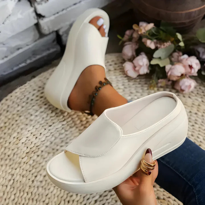 Nori | Women's Leather Open Toe Platform Wedge Slide Sandals Carol & Margaret Wilmington