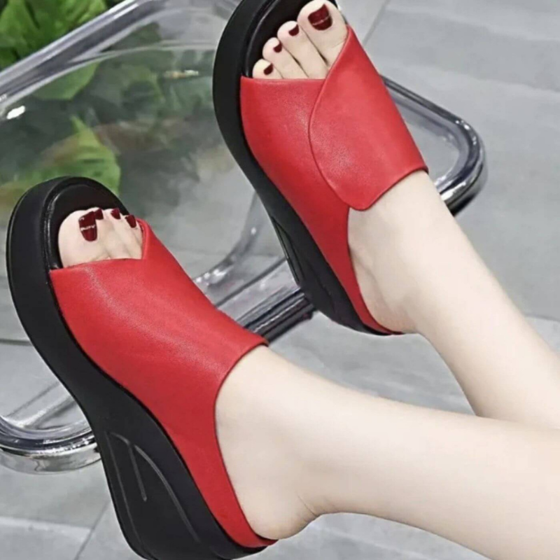 Nori | Women's Leather Open Toe Platform Wedge Slide Sandals Carol & Margaret Wilmington