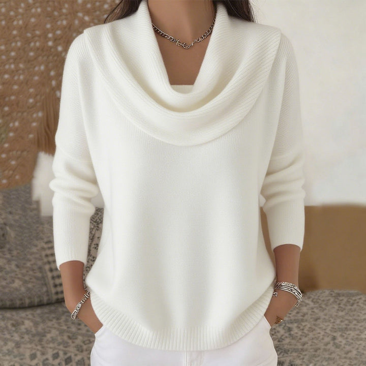 Women's cowl neck knit sweater with long sleeves