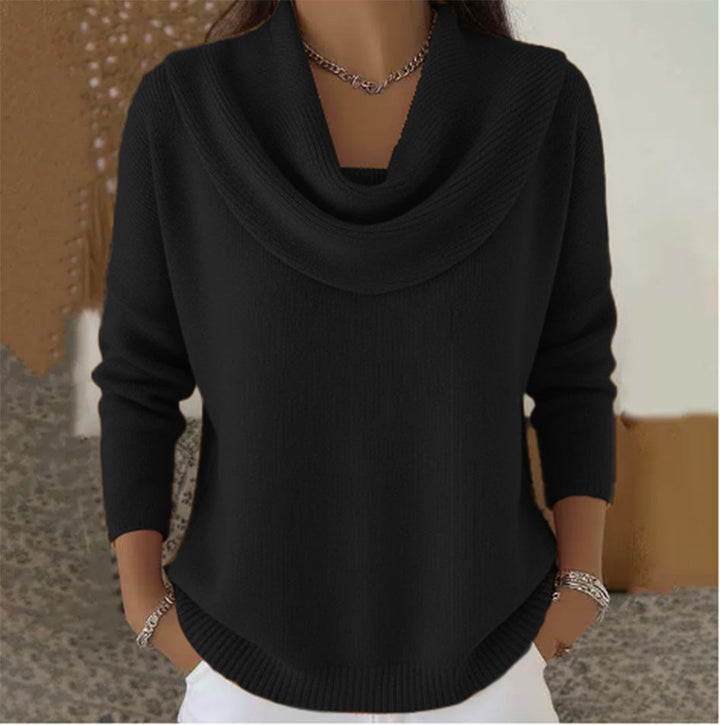 Women's cowl neck knit sweater with long sleeves