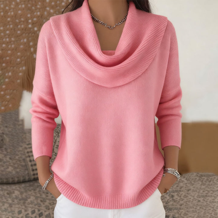 Women's cowl neck knit sweater with long sleeves