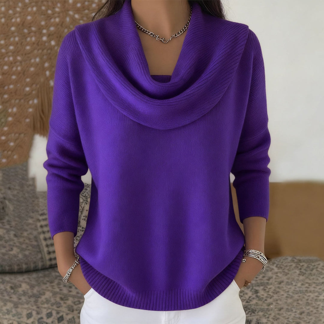 Women's cowl neck knit sweater with long sleeves
