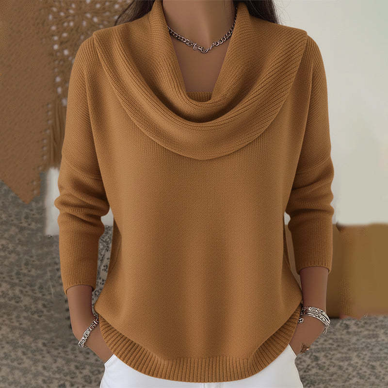Women's cowl neck knit sweater with long sleeves