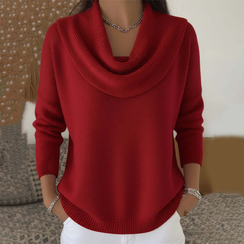 Women's cowl neck knit sweater with long sleeves