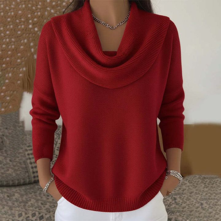 Women's cowl neck knit sweater with long sleeves