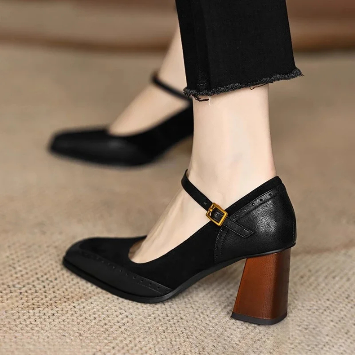 Odette | Women's Suede Square-Toe Mary Jane Chunky Heels Carol & Margaret Wilmington