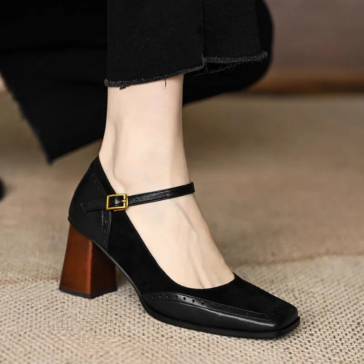 Odette | Women's Suede Square-Toe Mary Jane Chunky Heels Carol & Margaret Wilmington