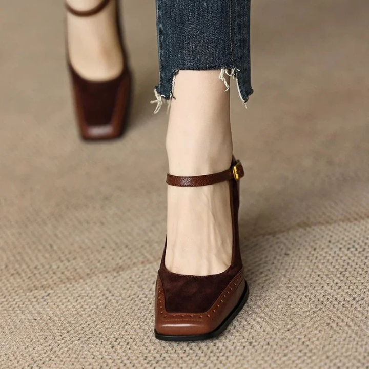 Odette | Women's Suede Square-Toe Mary Jane Chunky Heels Carol & Margaret Wilmington
