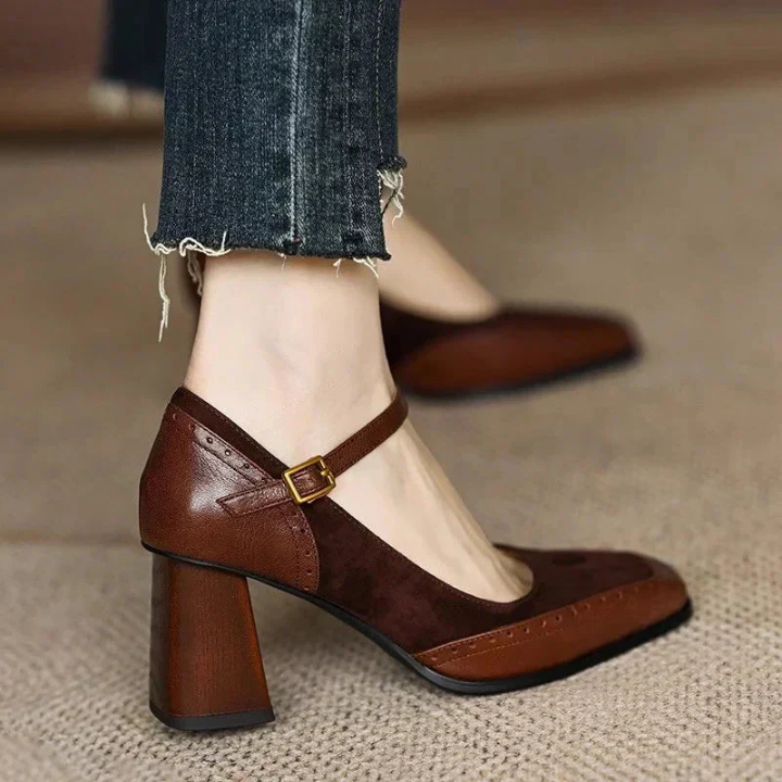 Odette | Women's Suede Square-Toe Mary Jane Chunky Heels Carol & Margaret Wilmington