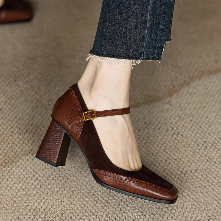 Odette | Women's Suede Square-Toe Mary Jane Chunky Heels Carol & Margaret Wilmington