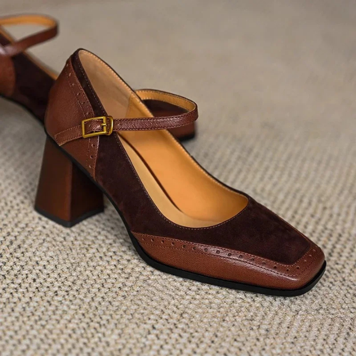 Odette | Women's Suede Square-Toe Mary Jane Chunky Heels Carol & Margaret Wilmington