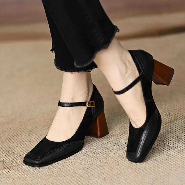 Odette | Women's Suede Square-Toe Mary Jane Chunky Heels Carol & Margaret Wilmington