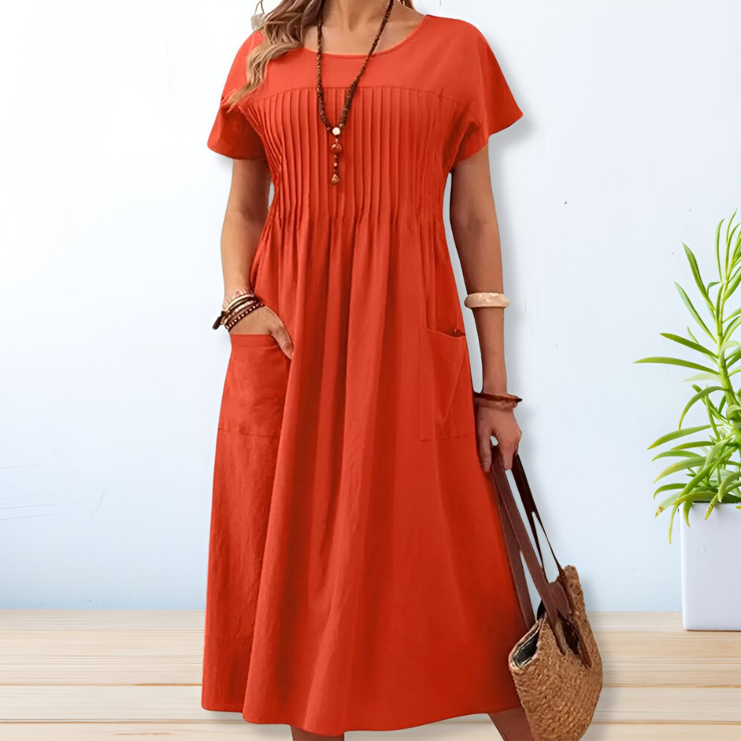 Olive | Women's Linen Pintuck Front Pocket Midi Dress Carol & Margaret Wilmington