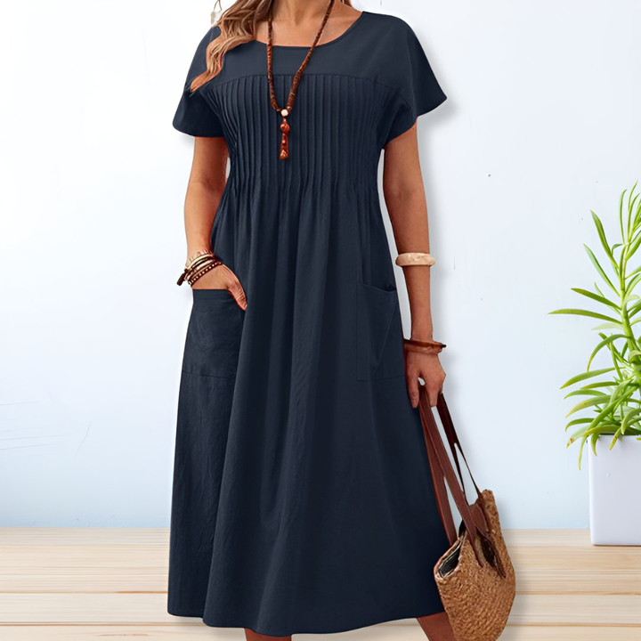 Olive | Women's Linen Pintuck Front Pocket Midi Dress Carol & Margaret Wilmington