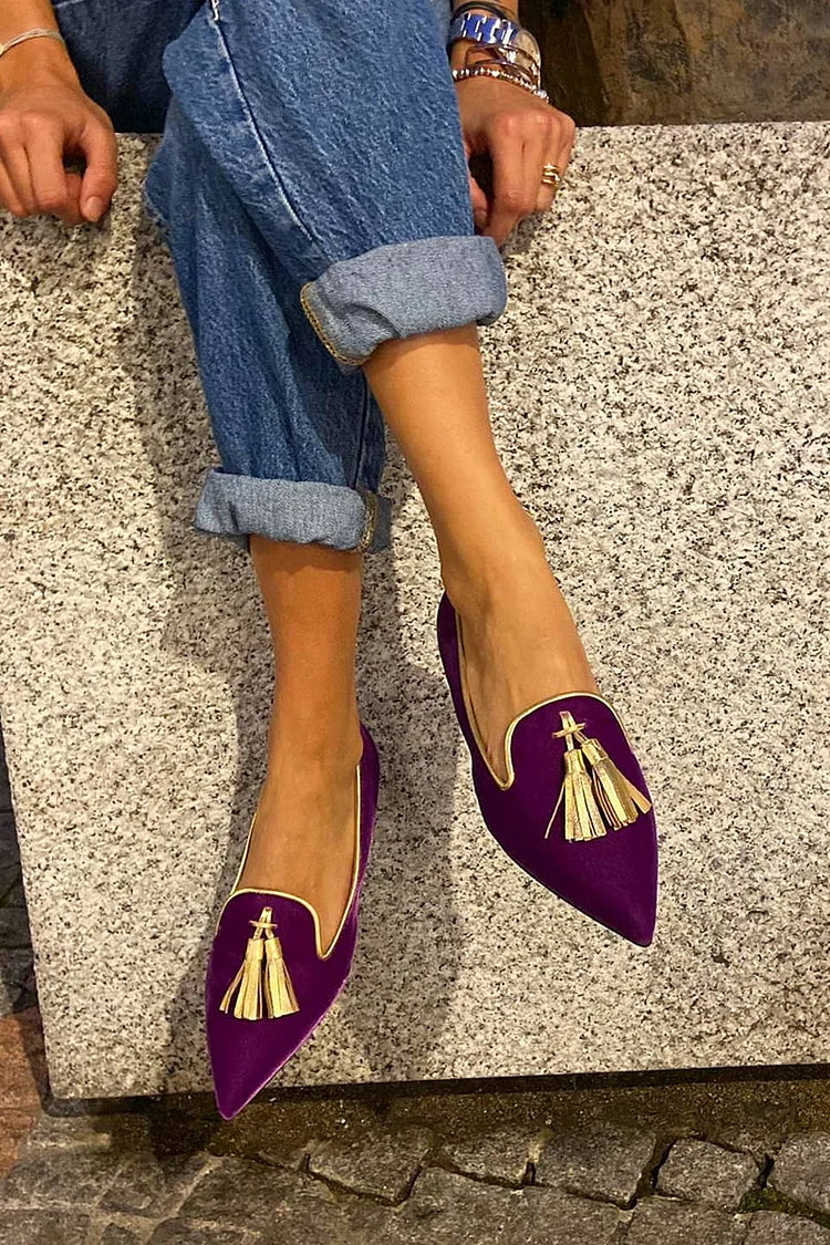 Destiny | Womens Pointed Toe Comfort Loafers With Tassel Detail