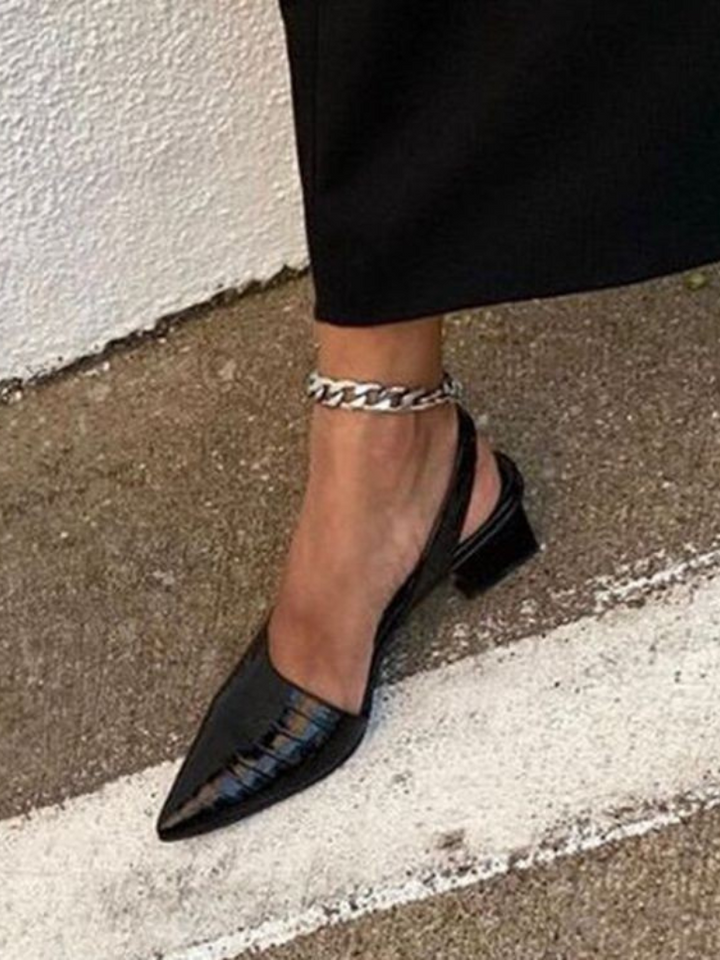 Women's brown croc-effect slingback block heel shoe