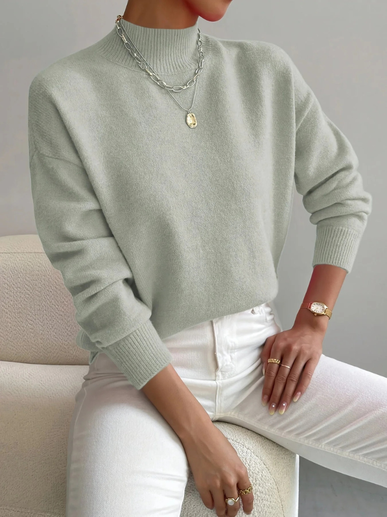 Stasia | Women's Mock-Neck Ribbed Long-Sleeve Sweater