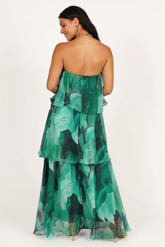 Paloma | Women's Chiffon Tropical Print Strapless Tiered Maxi Dress Carol & Margaret Wilmington
