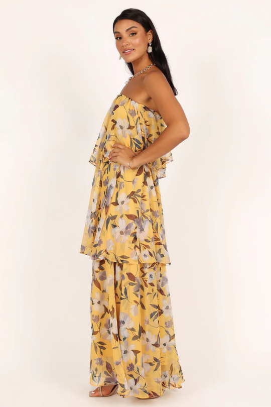 Paloma | Women's Chiffon Tropical Print Strapless Tiered Maxi Dress Carol & Margaret Wilmington