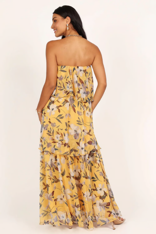 Paloma | Women's Chiffon Tropical Print Strapless Tiered Maxi Dress Carol & Margaret Wilmington