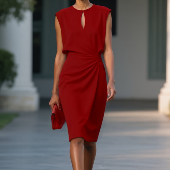 Petra | Women's Stretch Keyhole Neck Ruched Waist Sleeveless Midi Dress Carol & Margaret Wilmington