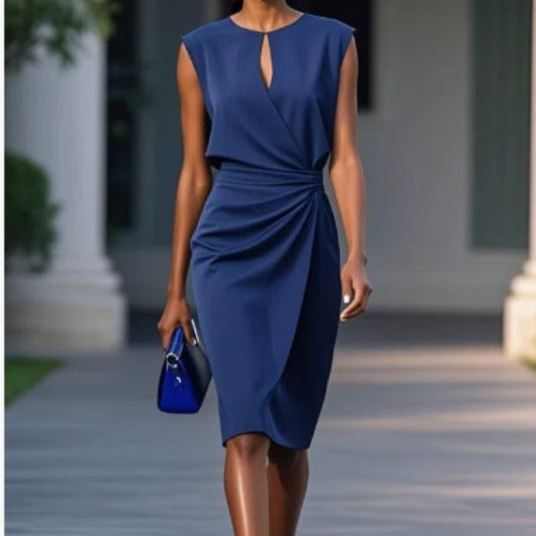 Petra | Women's Stretch Keyhole Neck Ruched Waist Sleeveless Midi Dress Carol & Margaret Wilmington