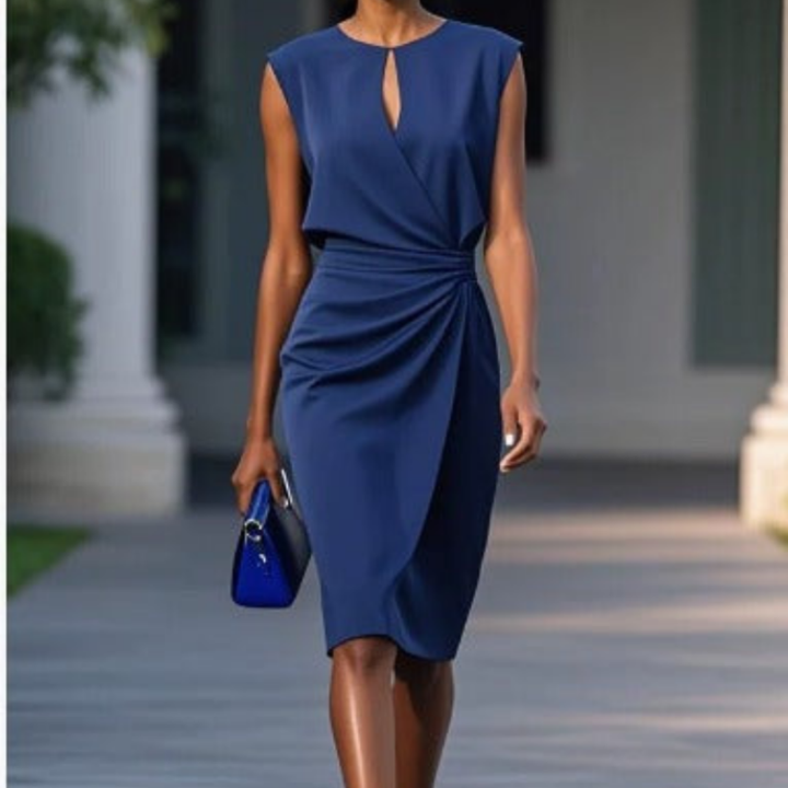 Petra | Women's Stretch Keyhole Neck Ruched Waist Sleeveless Midi Dress Carol & Margaret Wilmington