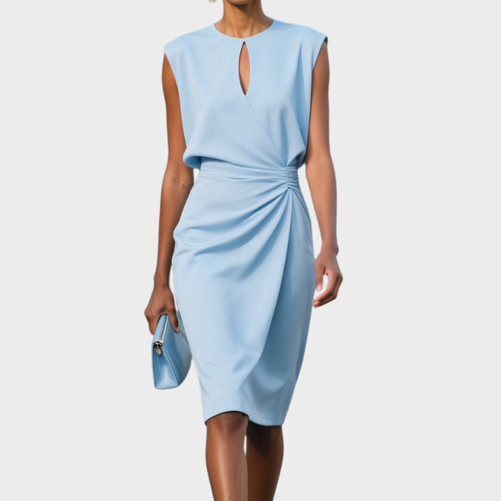 Petra | Women's Stretch Keyhole Neck Ruched Waist Sleeveless Midi Dress Carol & Margaret Wilmington