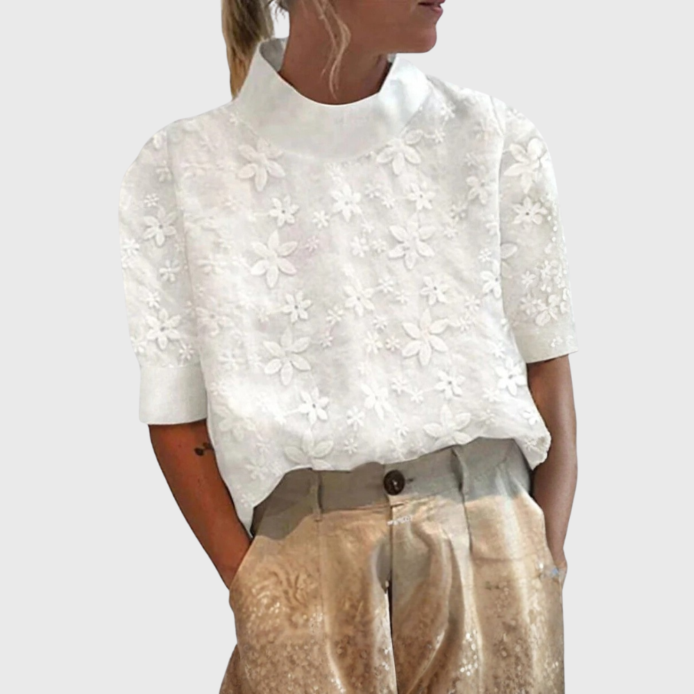 C&M® | Sweater With High Neck Embroidered Monochrome Carol & Margaret Wilmington