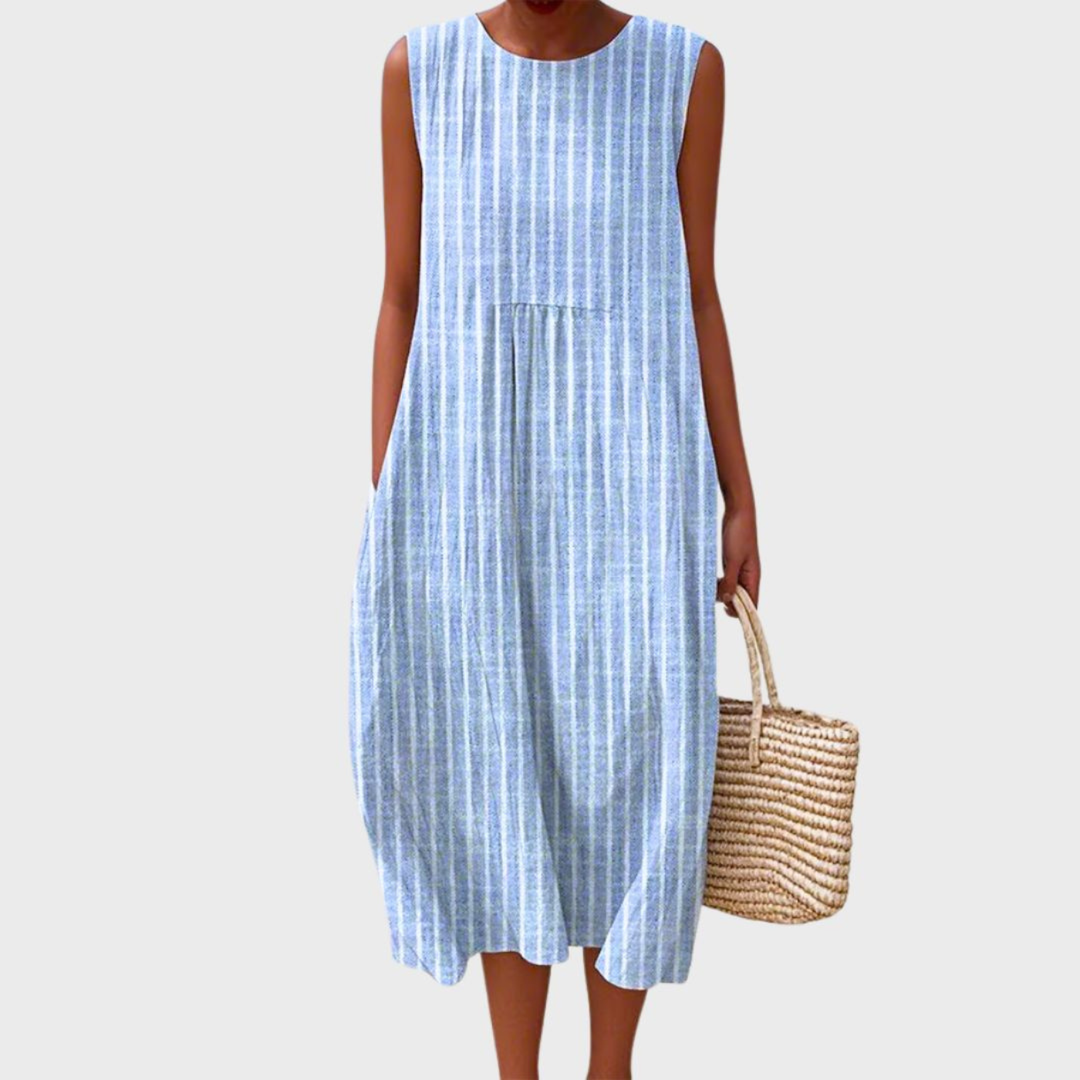 Pippa | Women's Casual Linen Plaid Sleeveless Midi Dress Pippa | Women's Casual Linen Plaid Sleeveless Midi Dress