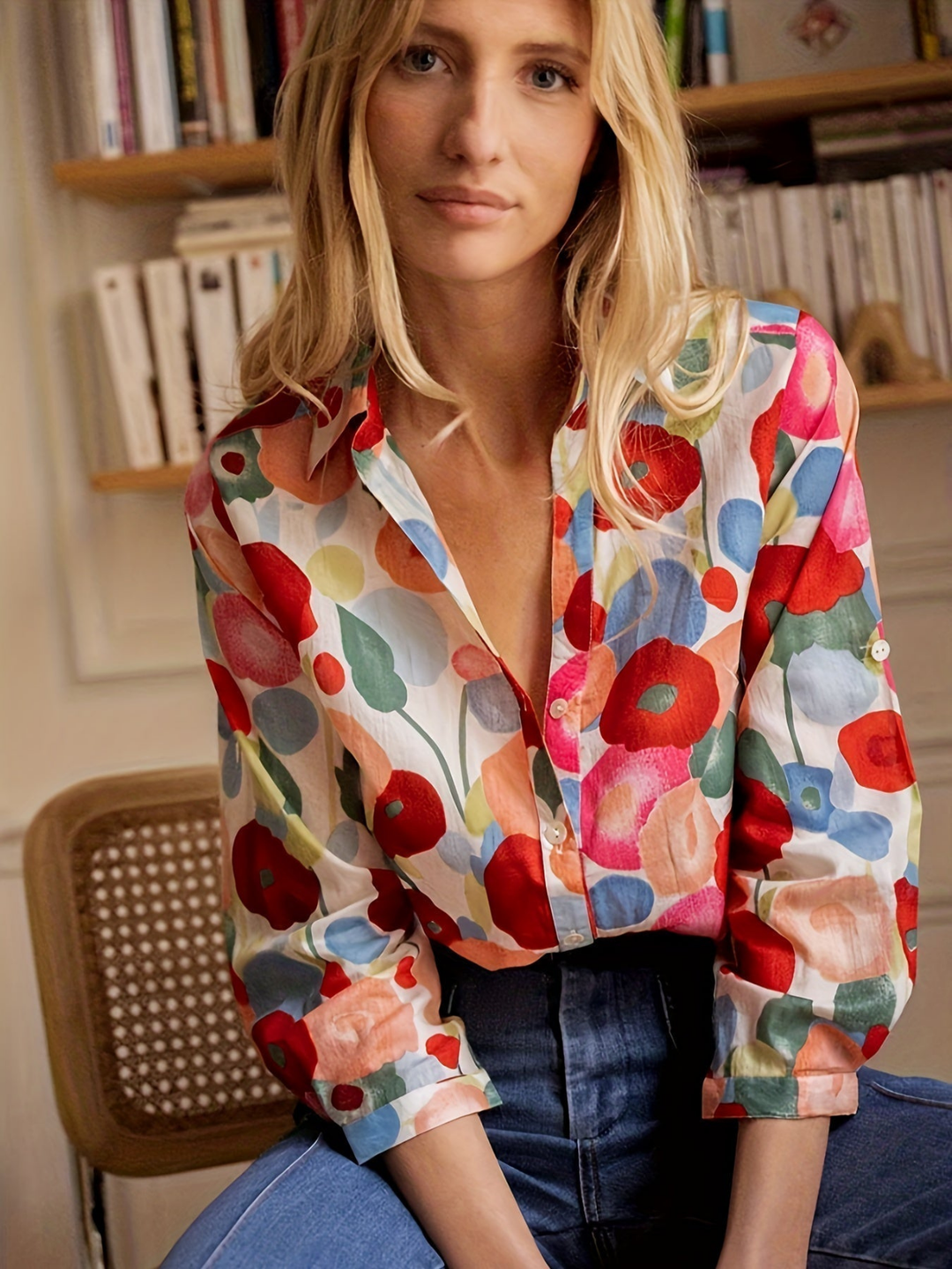 Poppy | Women's Linen Bold Floral Collared Button-Down Carol & Margaret Wilmington